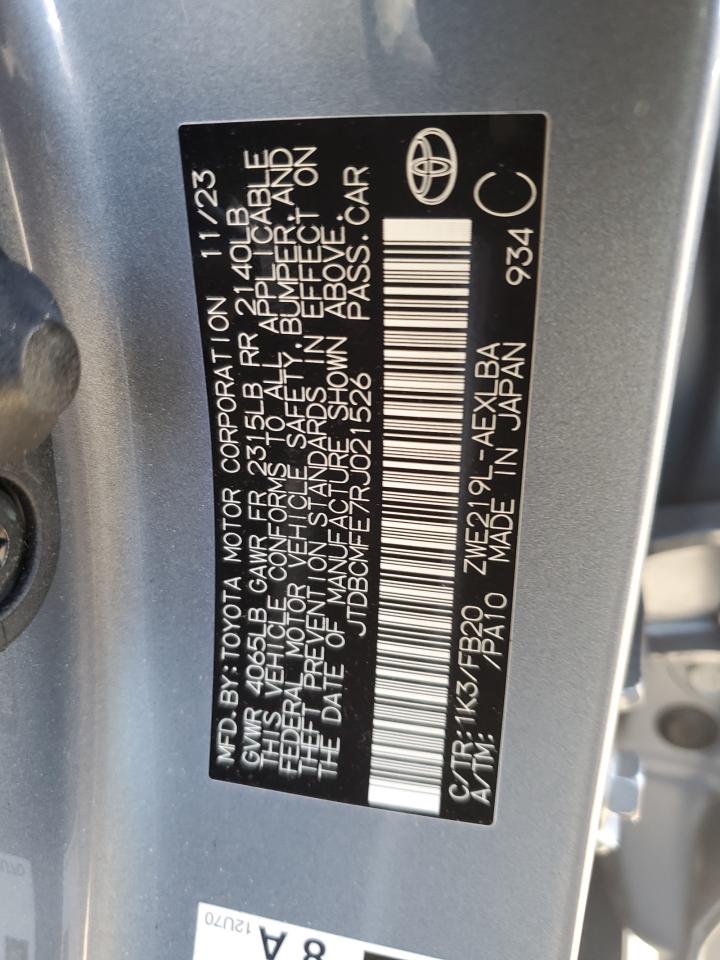 2024 TOYOTA COROLLA LE VIN:JTDBCMFE7RJ021526