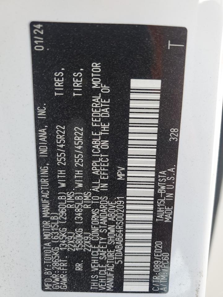 2024 LEXUS TX 500H F SPORT PREMIUM VIN:5TDABAB64RS002091