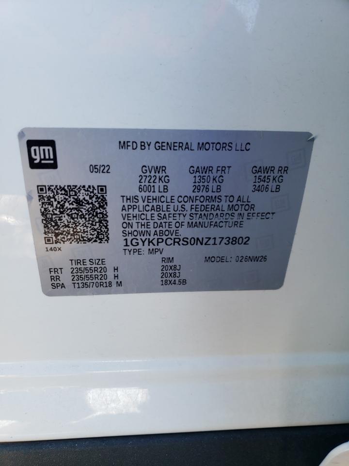 2022 CADILLAC XT6 PREMIUM LUXURY VIN:1GYKPCRS0NZ173802