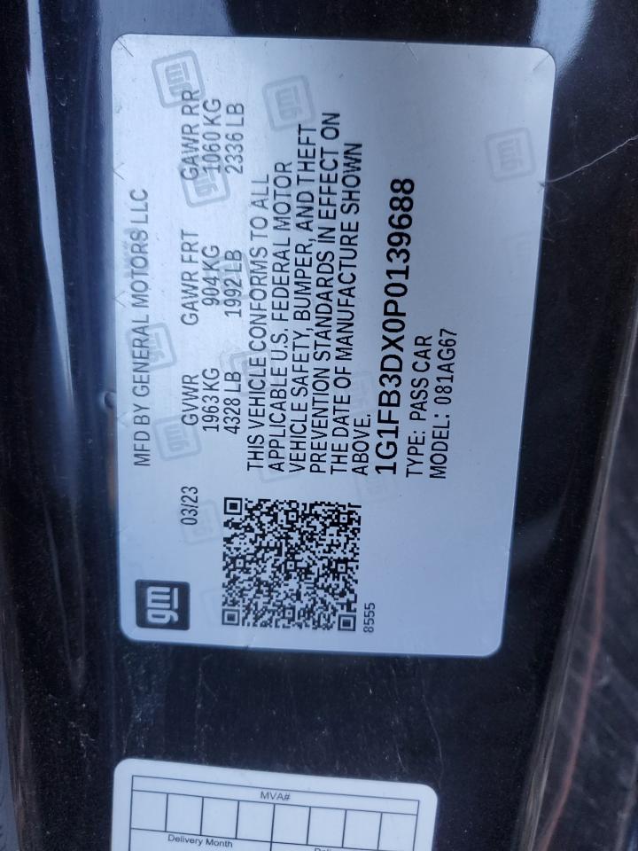 2023 CHEVROLET CAMARO LS VIN:1G1FB3DX0P0139688