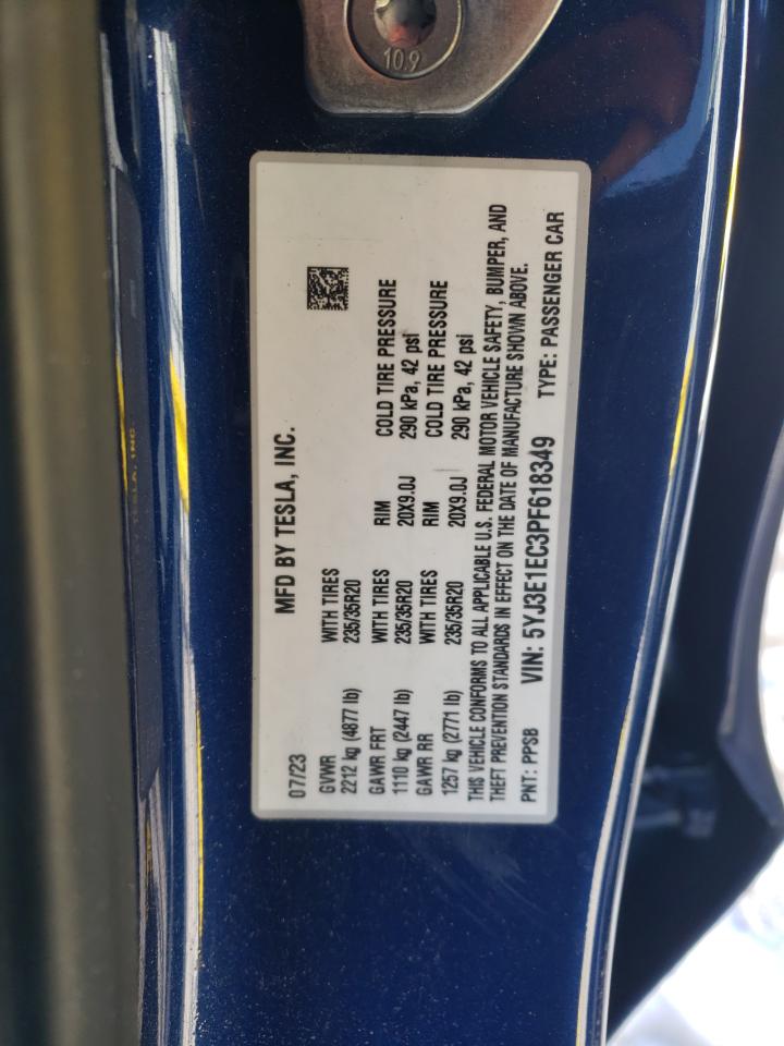 2023 TESLA MODEL 3  VIN:5YJ3E1EC3PF618349