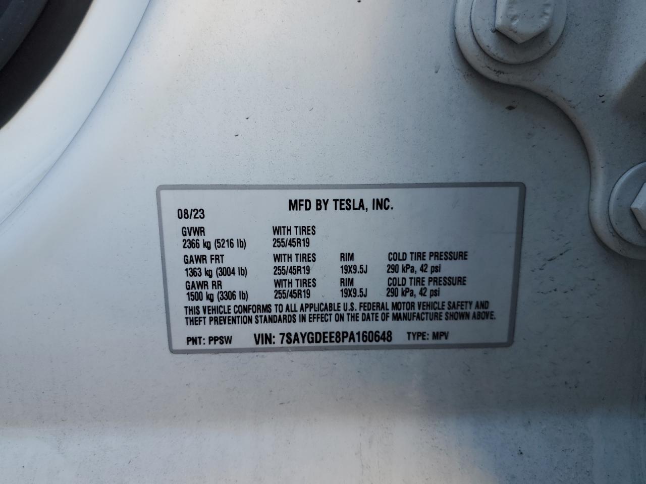 2023 TESLA MODEL Y  VIN:7SAYGDEE8PA160648