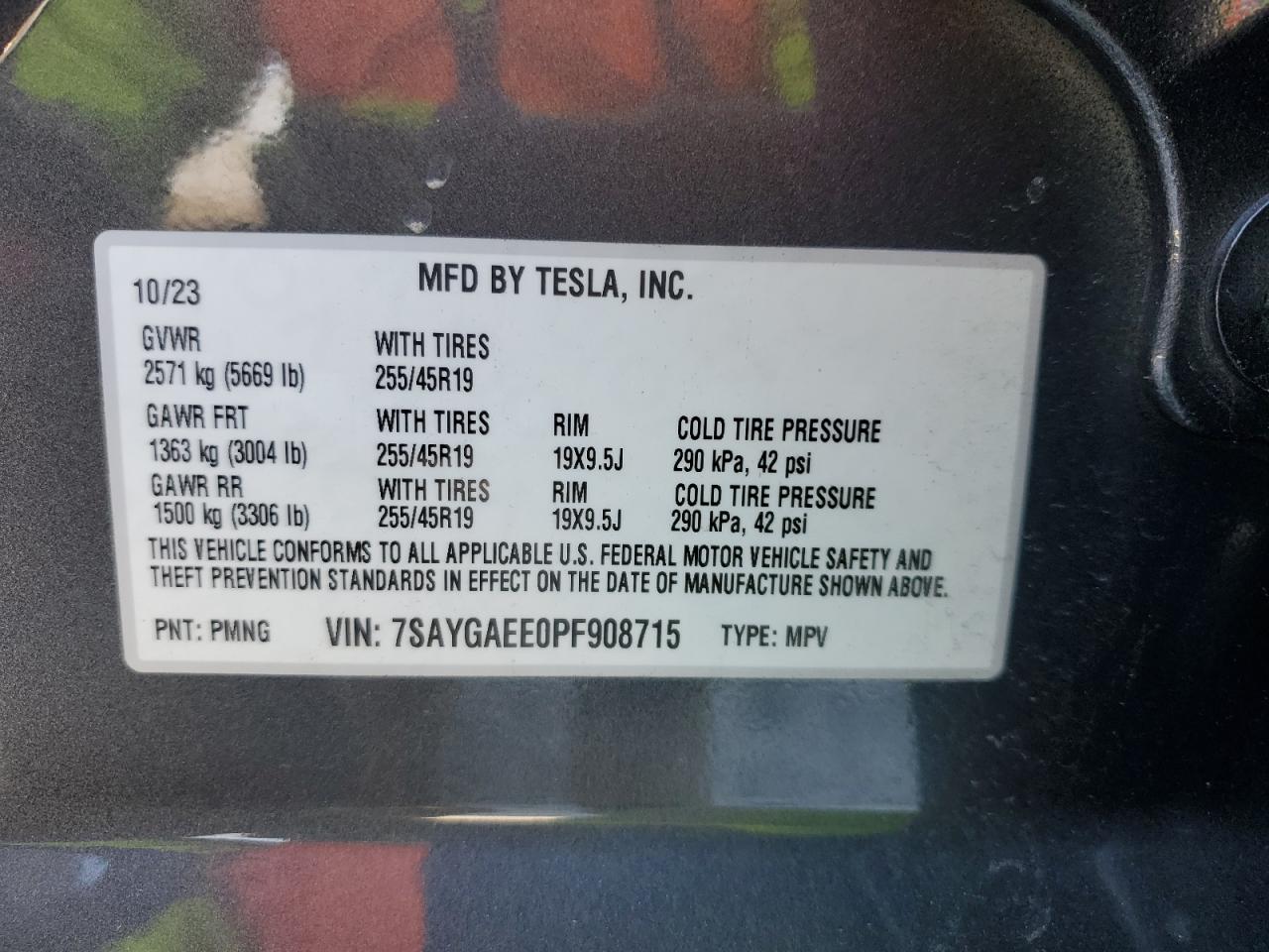 2023 TESLA MODEL Y  VIN:7SAYGAEE0PF908715