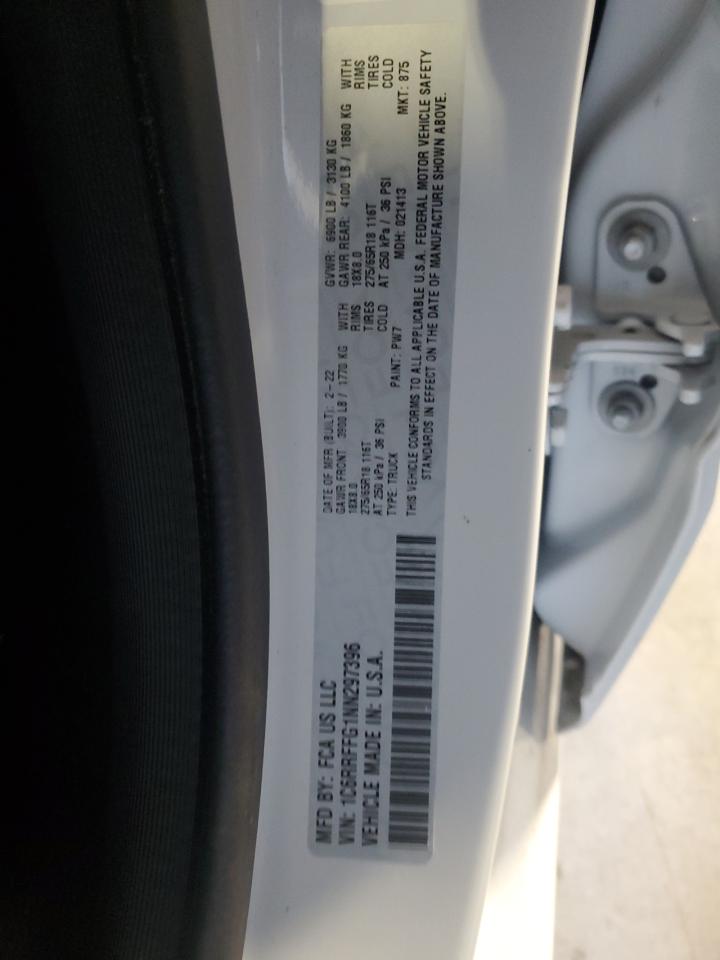 2022 RAM 1500 BIG HORN/LONE STAR VIN:1C6RRFFG1NN297396