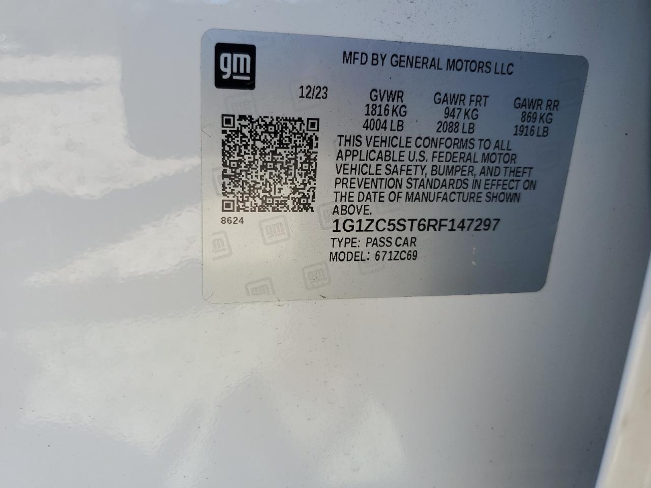 2024 CHEVROLET MALIBU LS VIN:1G1ZC5ST6RF147297