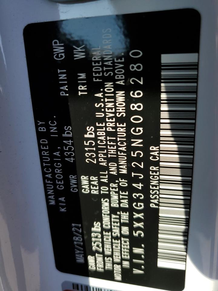 2022 KIA K5 EX VIN:5XXG34J25NG086280