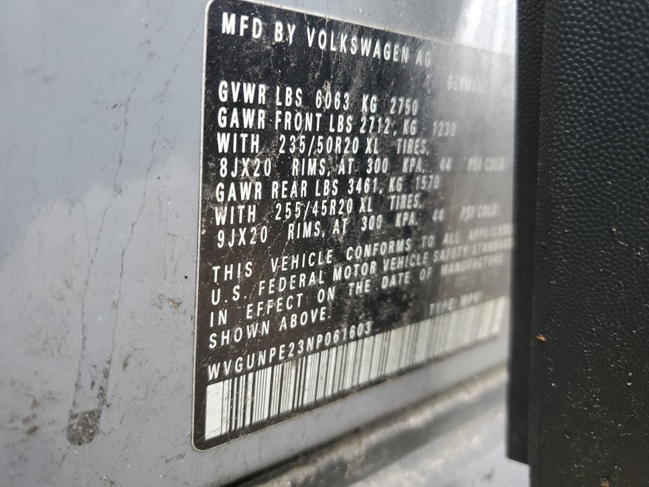 2022 VOLKSWAGEN ID.4 PRO S VIN:WVGUNPE23NP061603