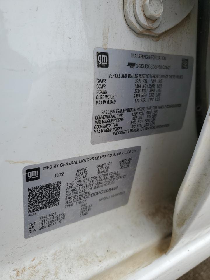 2023 CHEVROLET SILVERADO K1500 TRAIL BOSS CUSTOM VIN:3GCUDCED6PG108440