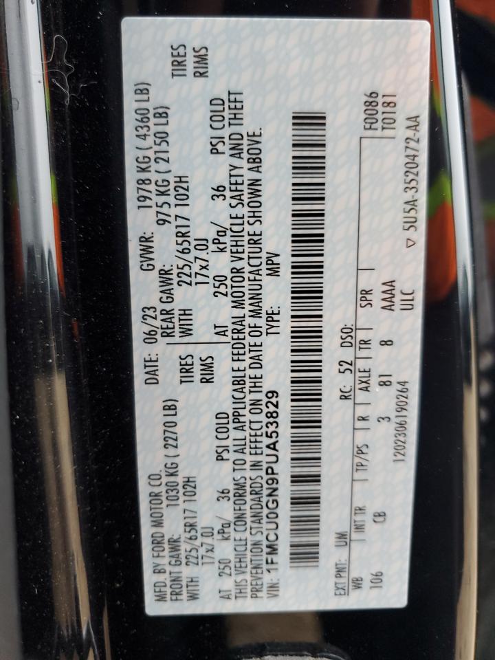 2023 FORD ESCAPE ACTIVE VIN:1FMCU0GN9PUA53829