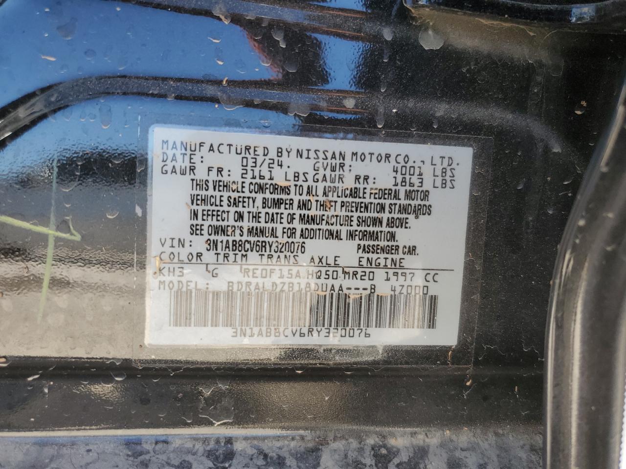 2024 NISSAN SENTRA SV VIN:3N1AB8CV6RY320076