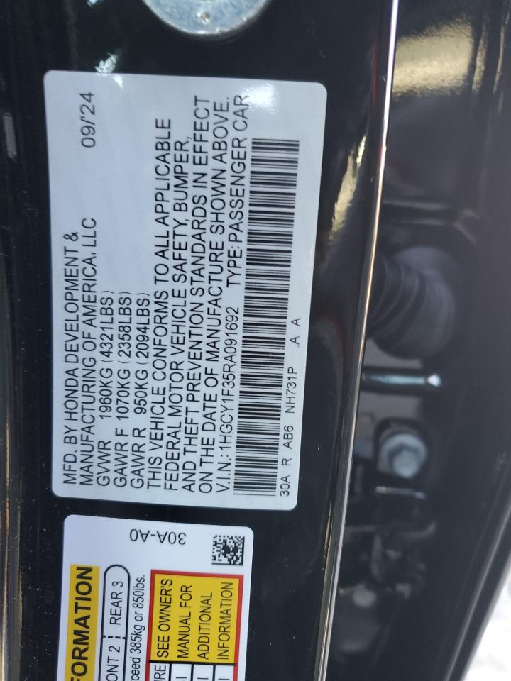2024 HONDA ACCORD EX VIN:1HGCY1F35RA091692