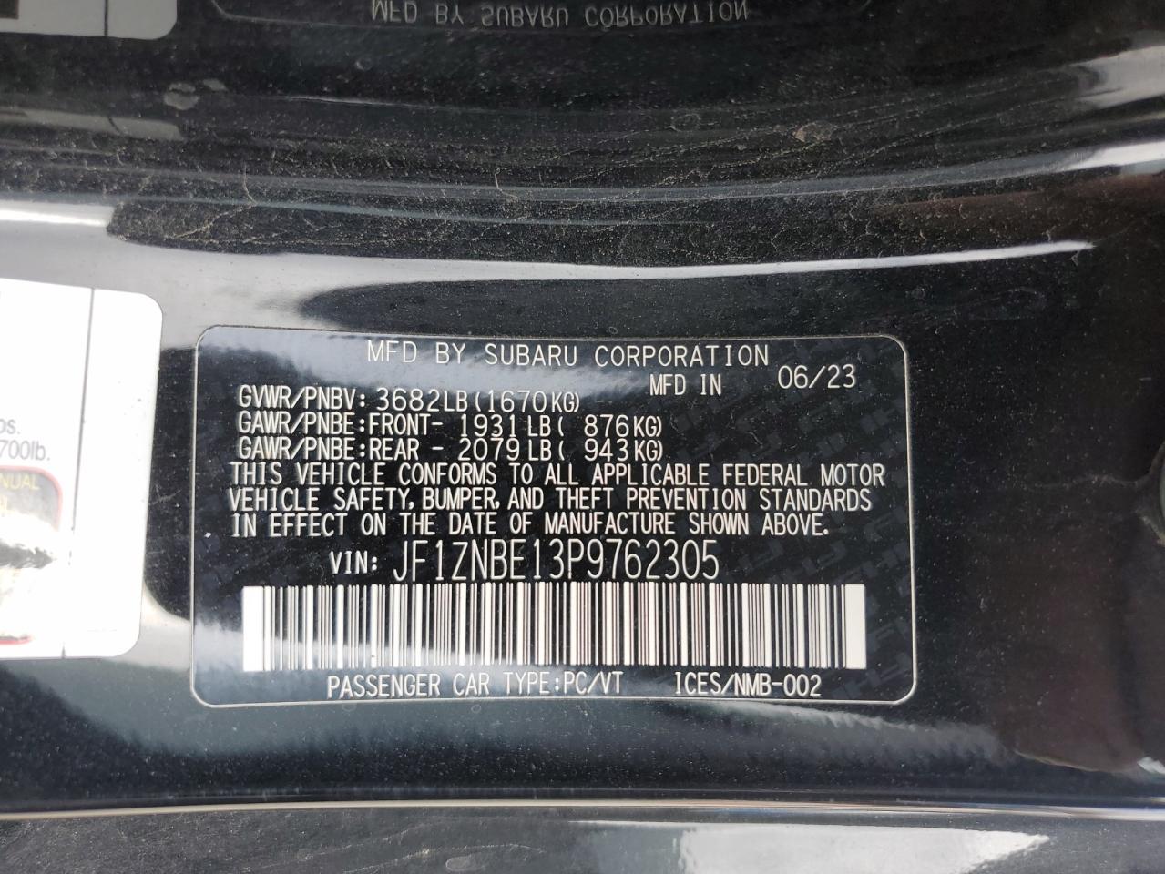 2023 TOYOTA GR 86 PREMIUM VIN:JF1ZNBE13P9762305