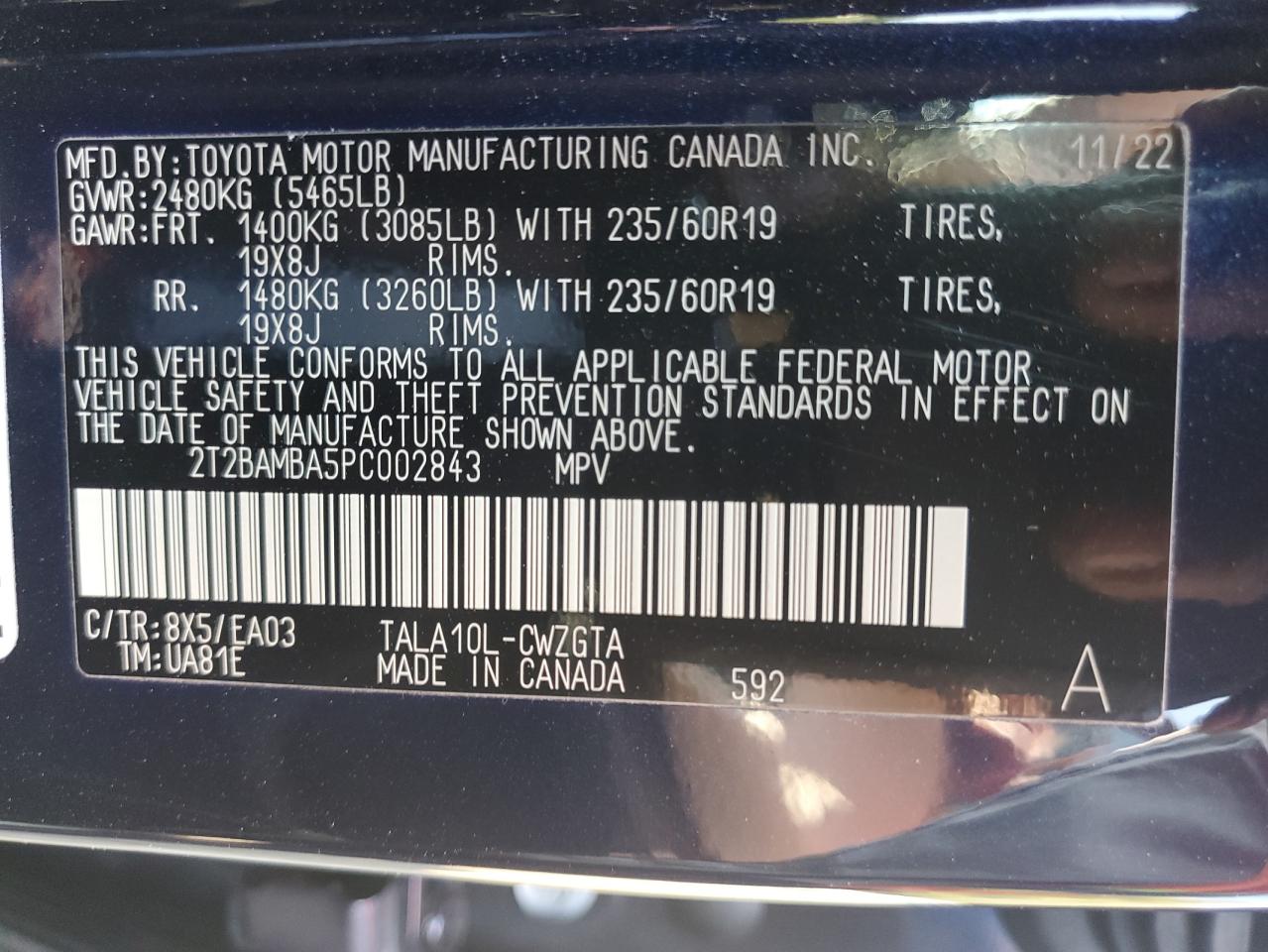 2023 LEXUS RX 350 BASE VIN:2T2BAMBA5PC002843