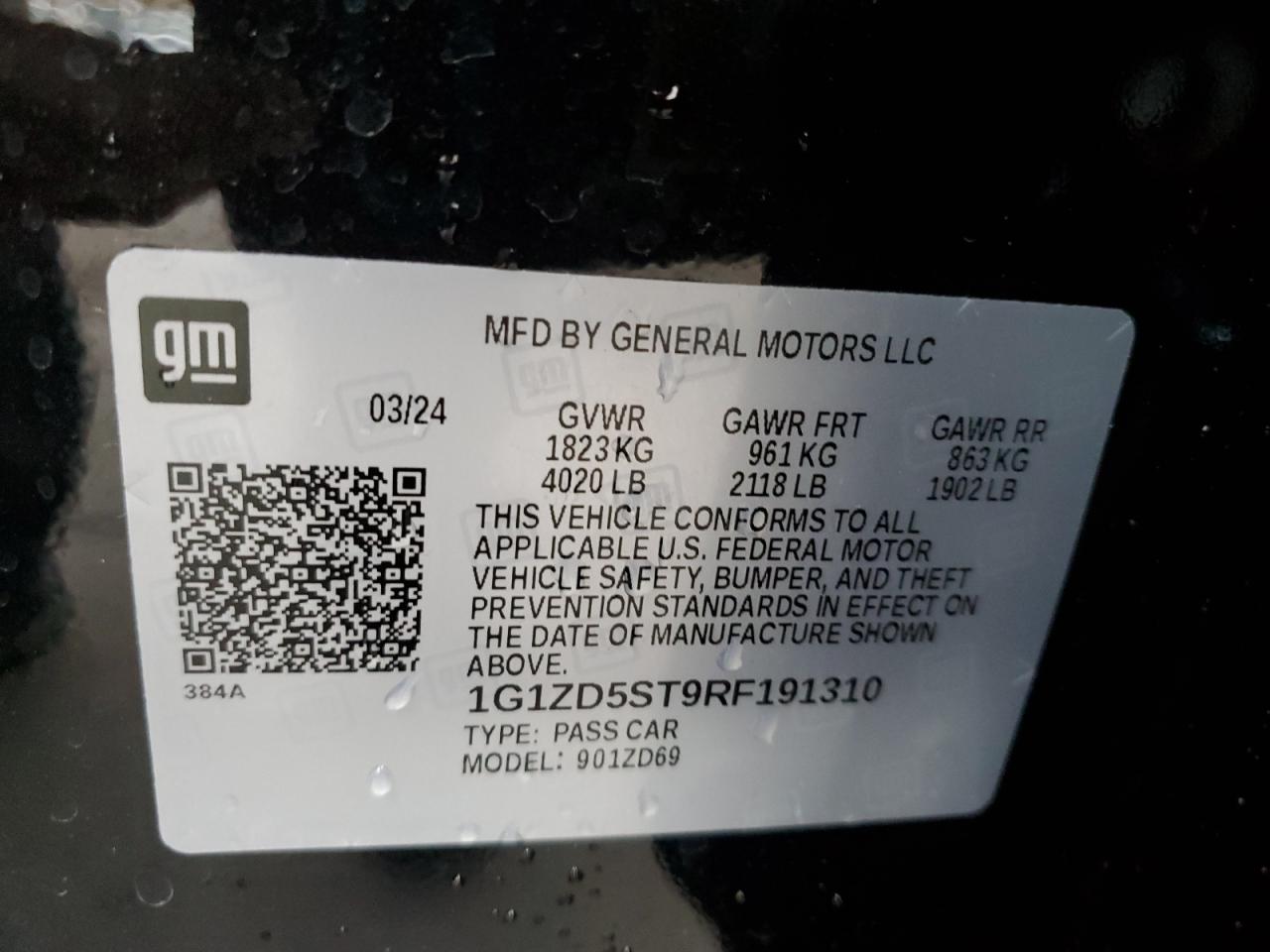 2024 CHEVROLET MALIBU LT VIN:1G1ZD5ST9RF191310