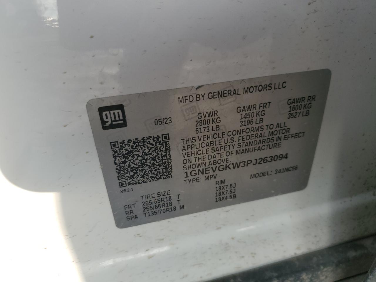 2023 CHEVROLET TRAVERSE LT VIN:1GNEVGKW3PJ263094