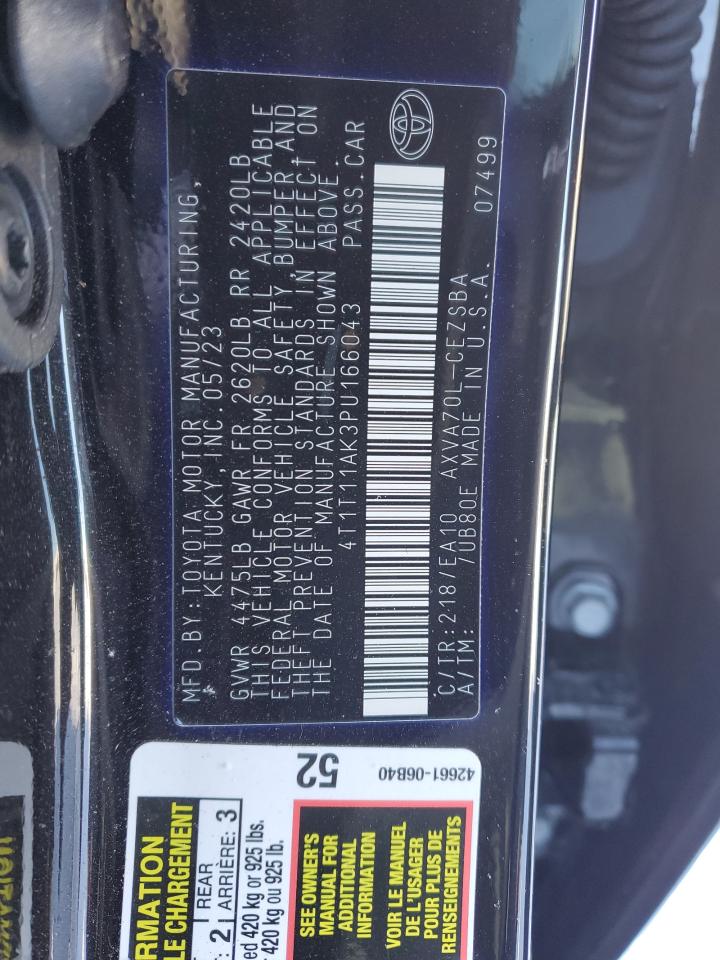 2023 TOYOTA CAMRY SE NIGHT SHADE VIN:4T1T11AK3PU166043