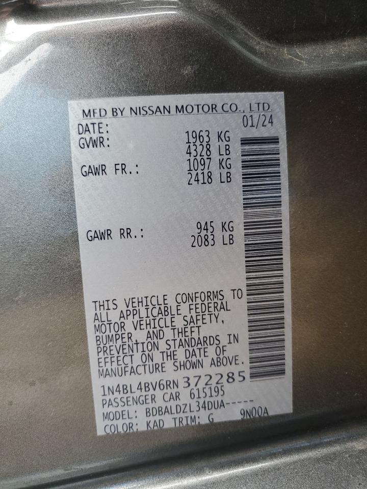 2024 NISSAN ALTIMA S VIN:1N4BL4BV6RN372285