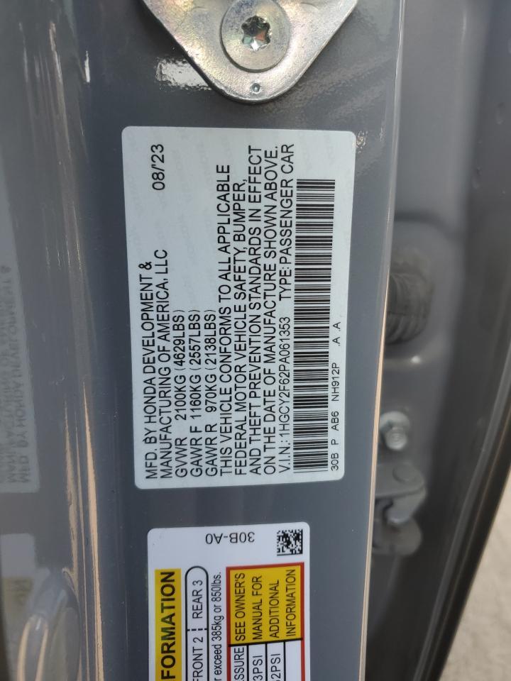 2023 HONDA ACCORD HYBRID EXL VIN:1HGCY2F62PA061353