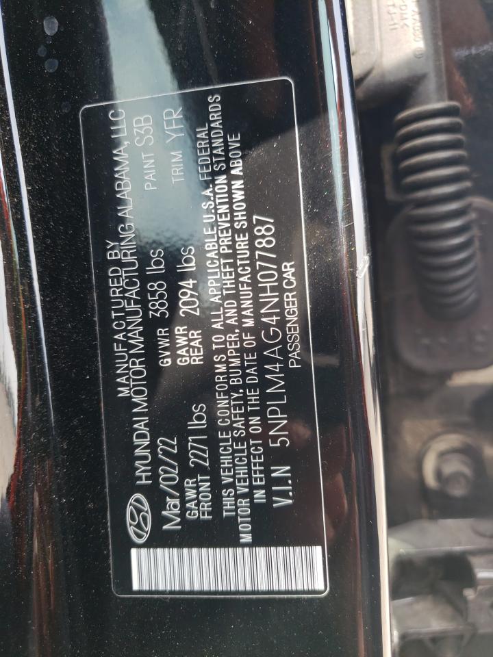 2022 HYUNDAI ELANTRA SEL VIN:5NPLM4AG4NH077887