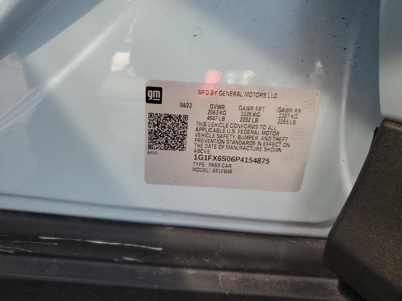 2023 CHEVROLET BOLT EV 2LT VIN:1G1FX6S06P4154875