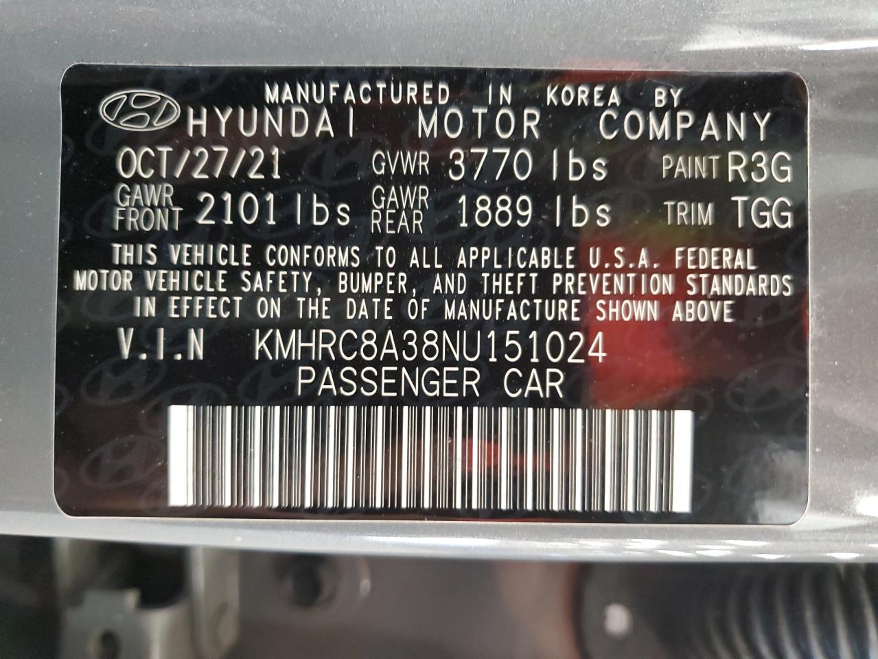 2022 HYUNDAI VENUE SEL VIN:KMHRC8A38NU151024