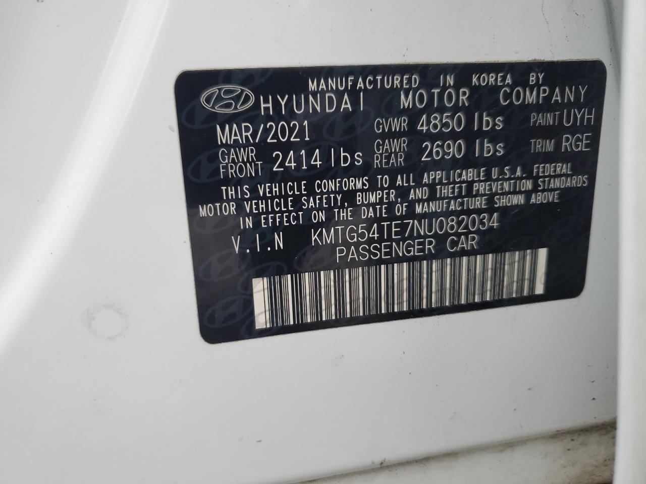 2022 GENESIS G70 BASE VIN:KMTG54TE7NU082034