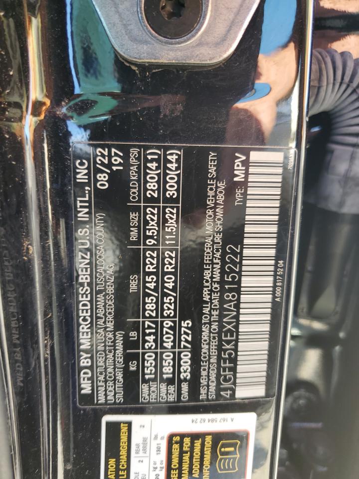 2022 MERCEDES-BENZ GLS 450 4MATIC VIN:4JGFF5KEXNA815222