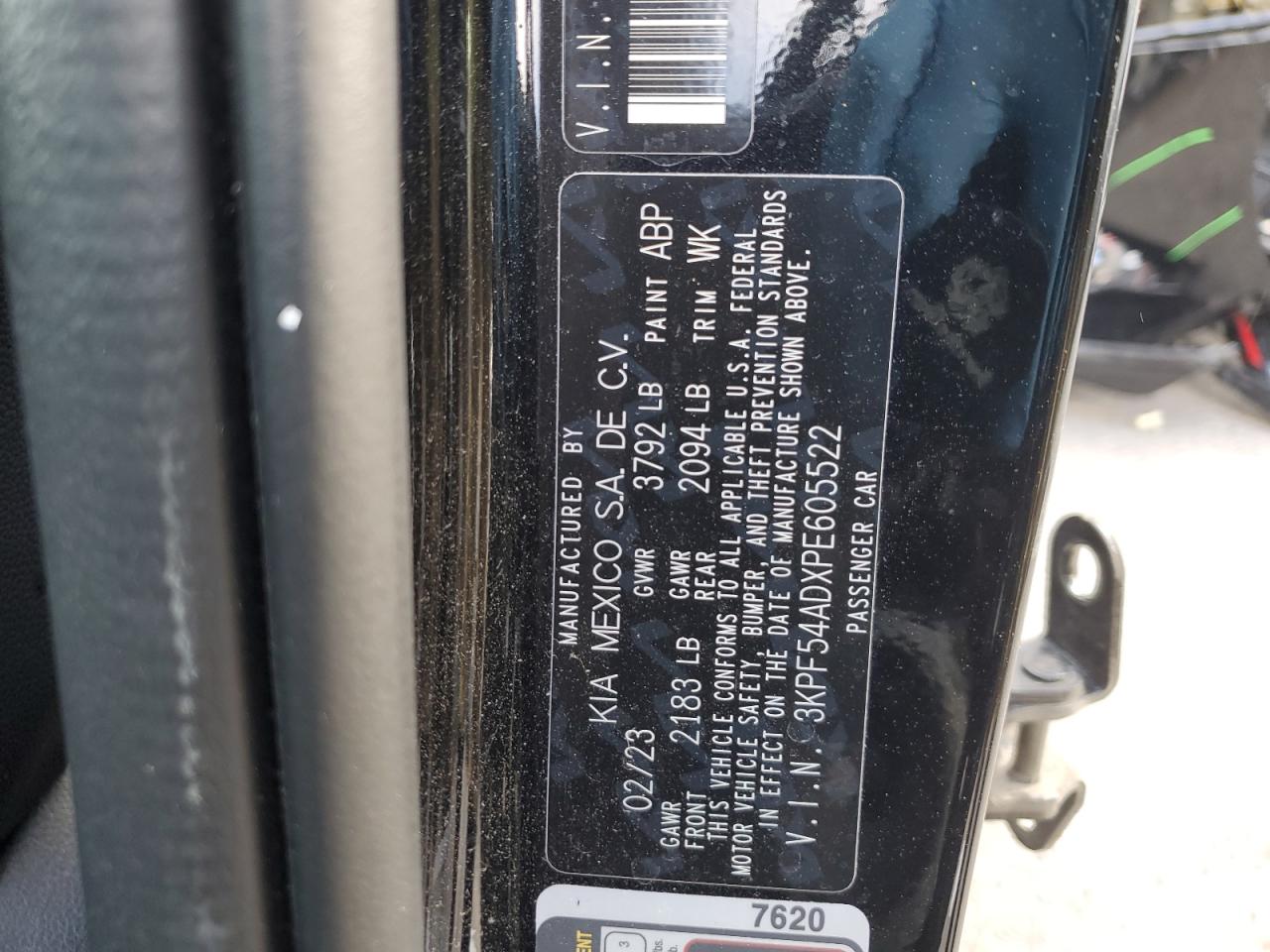 2023 KIA FORTE GT LINE VIN:3KPF54ADXPE605522