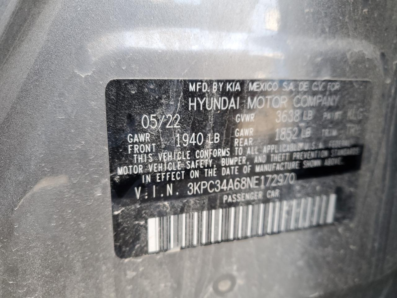 2022 HYUNDAI ACCENT LIMITED VIN:3KPC34A68NE172970