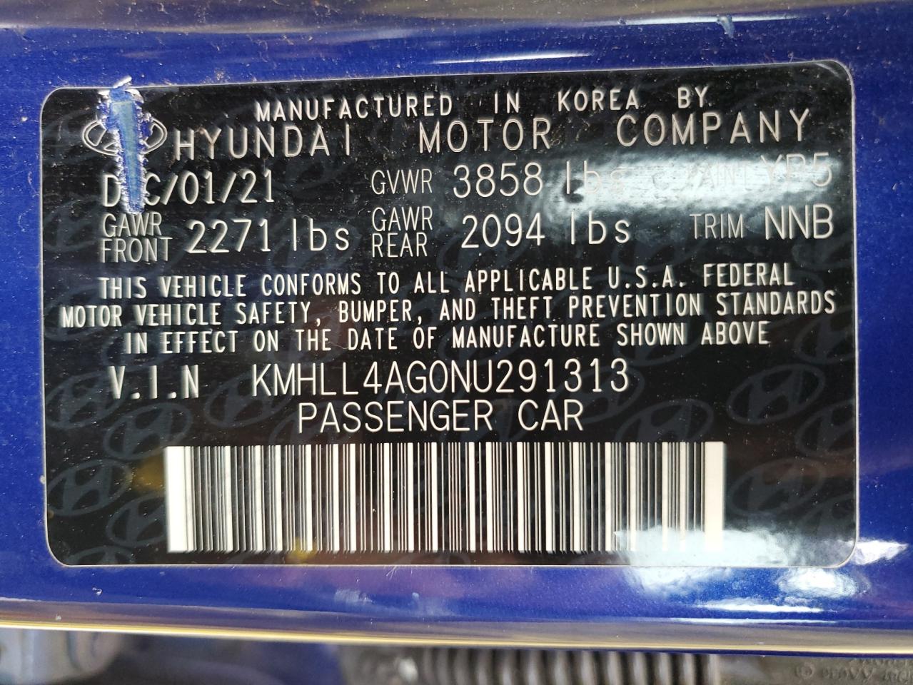 2022 HYUNDAI ELANTRA SE VIN:KMHLL4AG0NU291313
