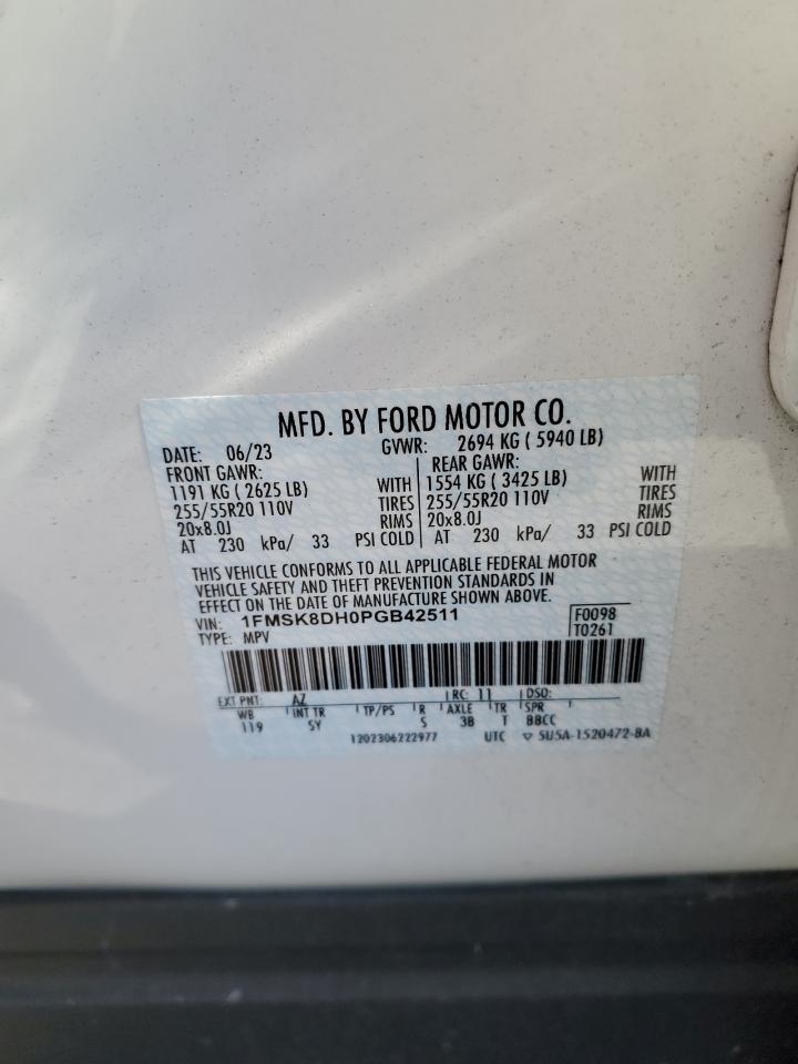 2023 FORD EXPLORER XLT VIN:1FMSK8DH0PGB42511