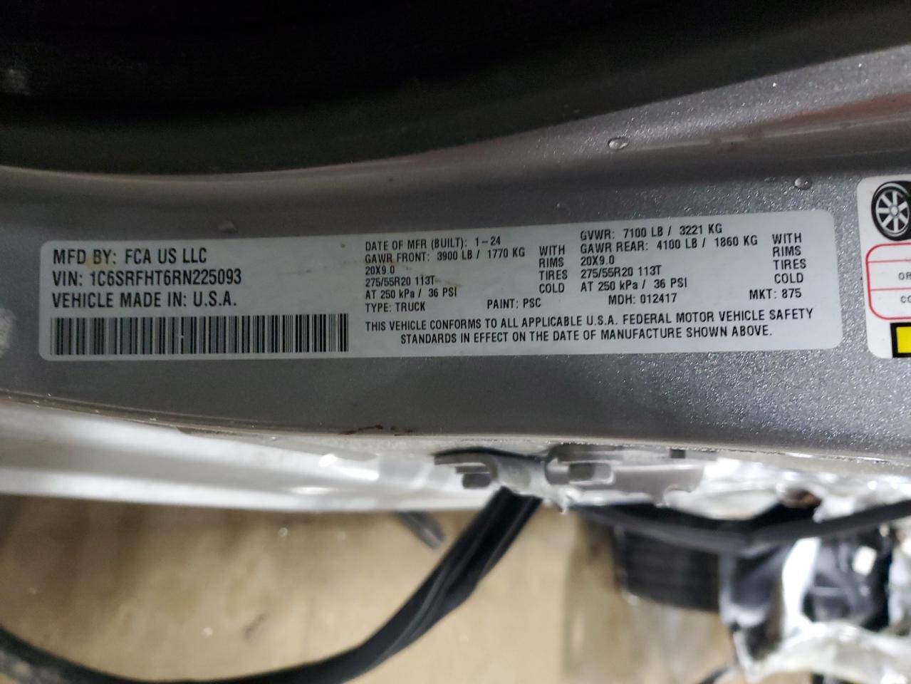 2024 RAM 1500 LIMITED VIN:1C6SRFHT6RN225093