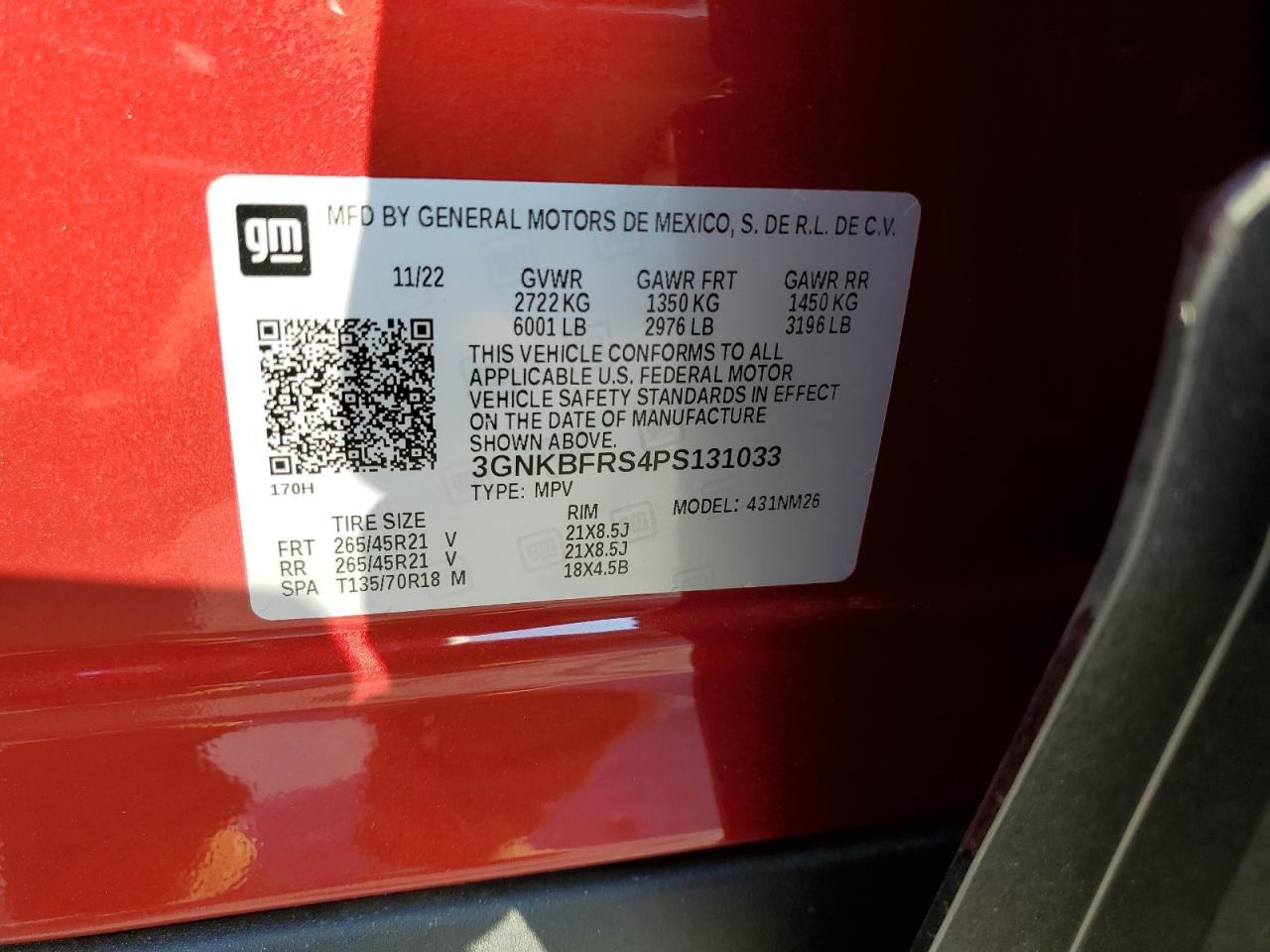 2023 CHEVROLET BLAZER PREMIER VIN:3GNKBFRS4PS131033