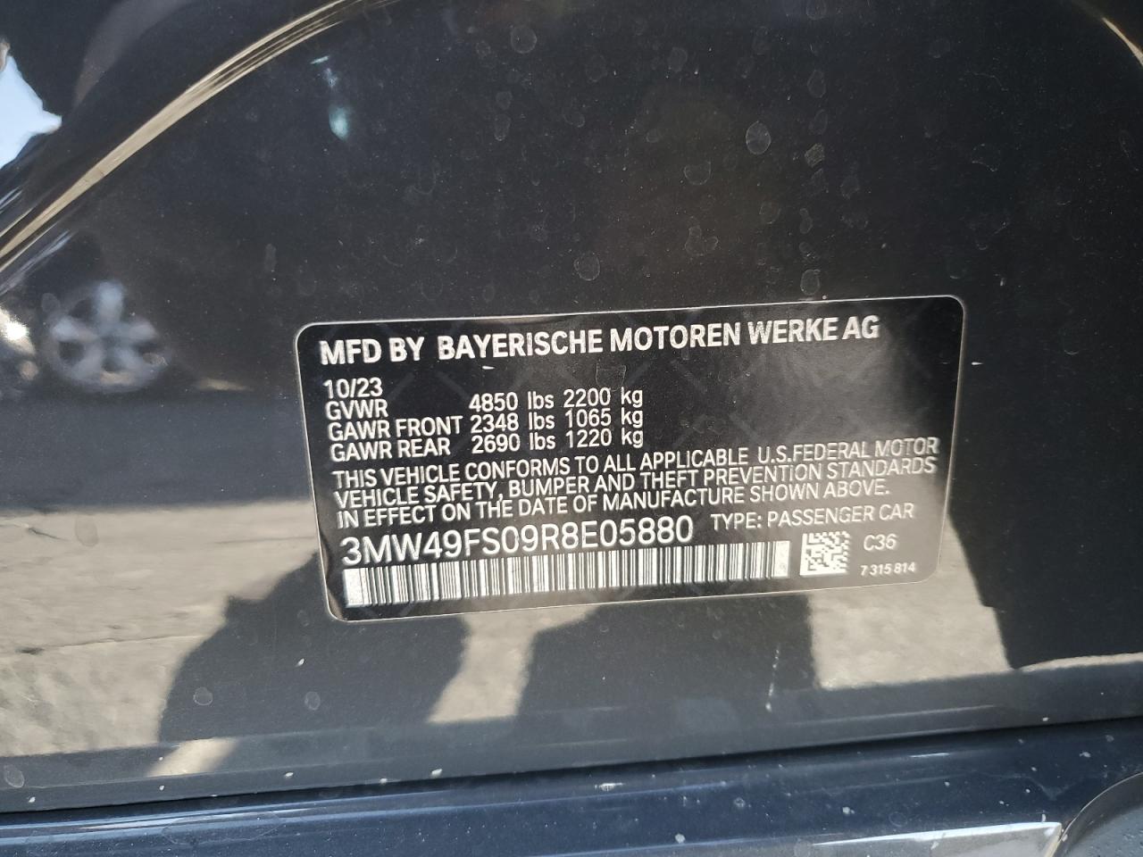 2024 BMW M340I  VIN:3MW49FS09R8E05880