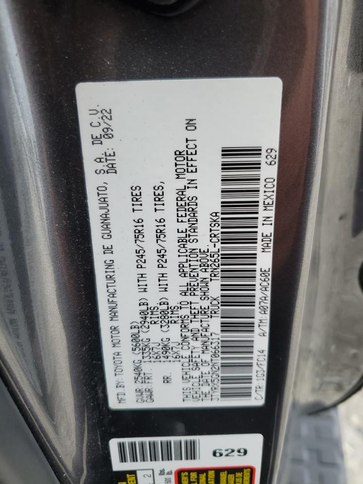 2022 TOYOTA TACOMA ACCESS CAB VIN:3TYRX5GN2NT066317