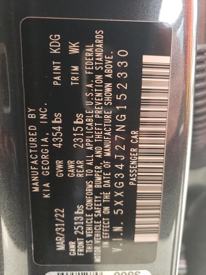 2022 KIA K5 EX VIN:5XXG34J27NG152330