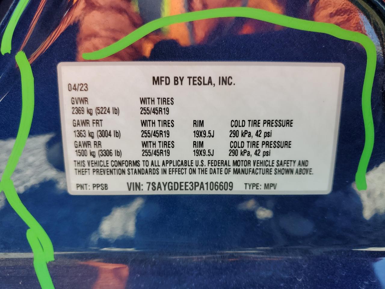 2023 TESLA MODEL Y  VIN:7SAYGDEE3PA106609