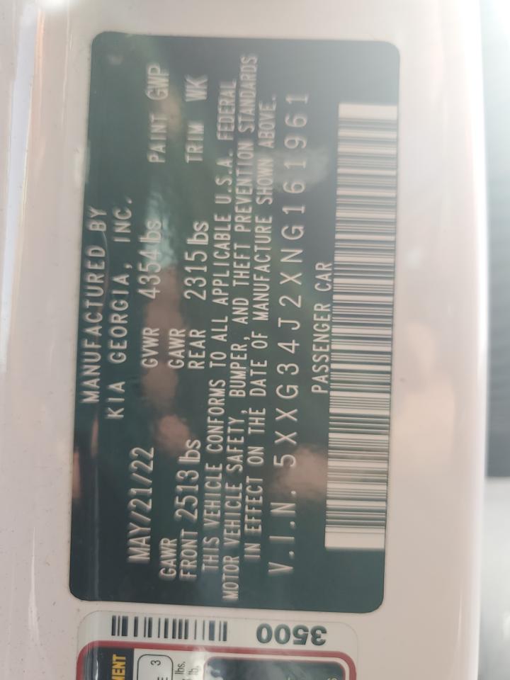 2022 KIA K5 EX VIN:5XXG34J2XNG161961