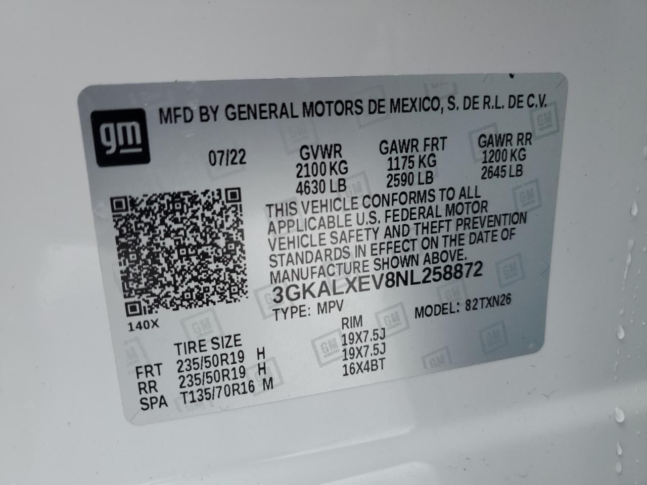 2022 GMC TERRAIN DENALI VIN:3GKALXEV8NL258872