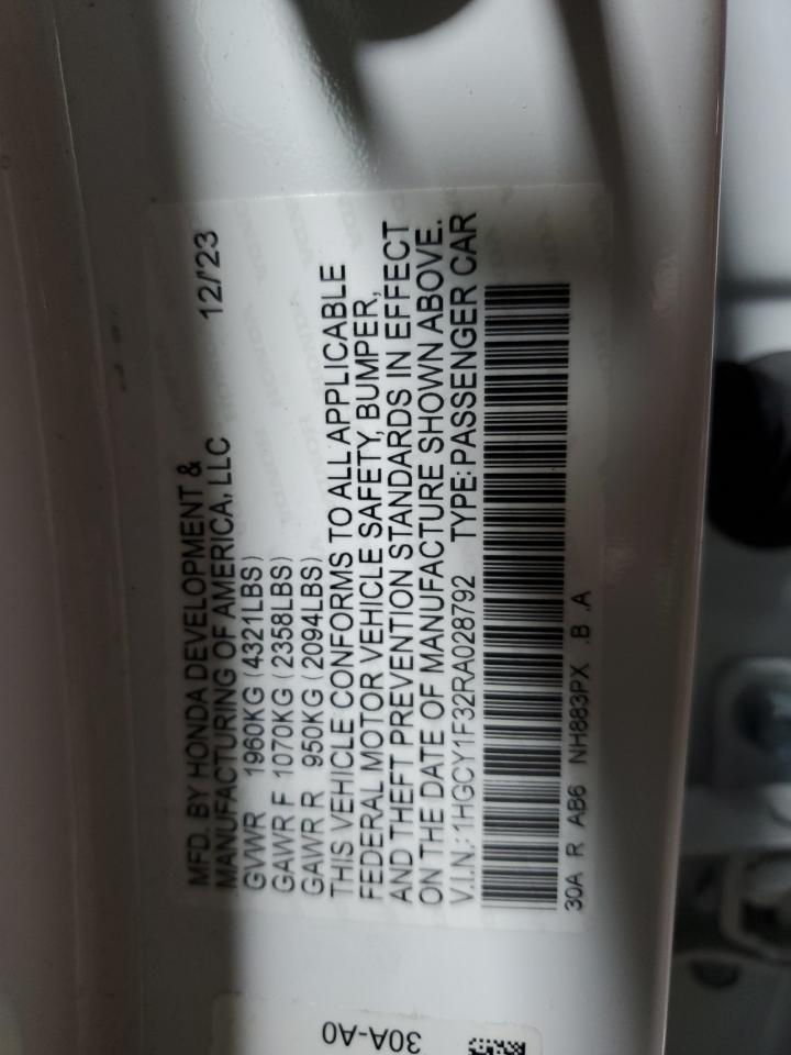 2024 HONDA ACCORD EX VIN:1HGCY1F32RA028792