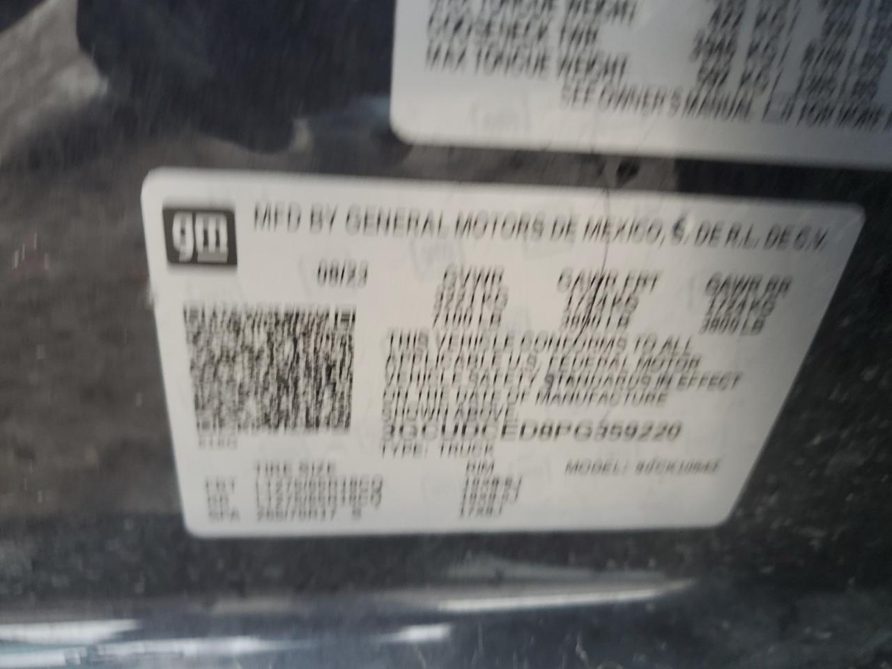 2023 CHEVROLET SILVERADO K1500 TRAIL BOSS CUSTOM VIN:3GCUDCED8PG359220