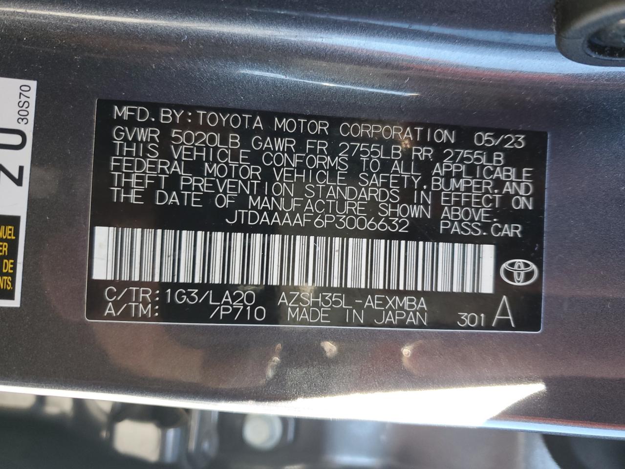 2023 TOYOTA CROWN XLE VIN:1GCGTEEN7J1296573