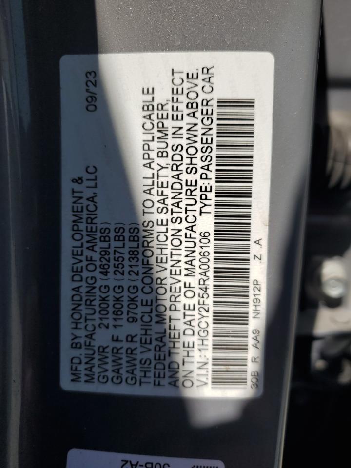 2024 HONDA ACCORD HYBRID SPORT VIN:1HGCY2F54RA006106