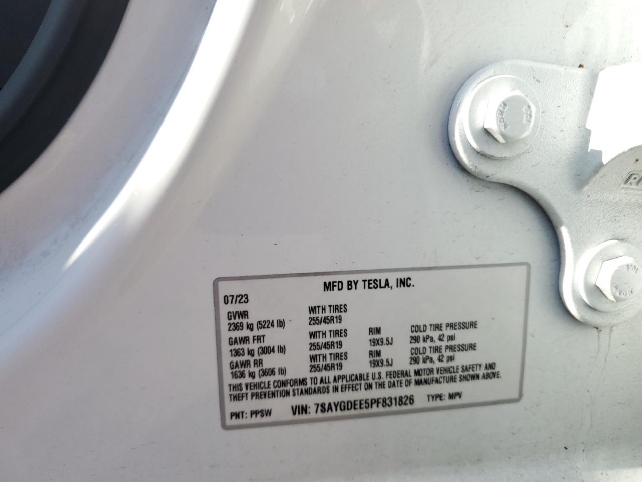 2023 TESLA MODEL Y  VIN:7SAYGDEE5PF831826