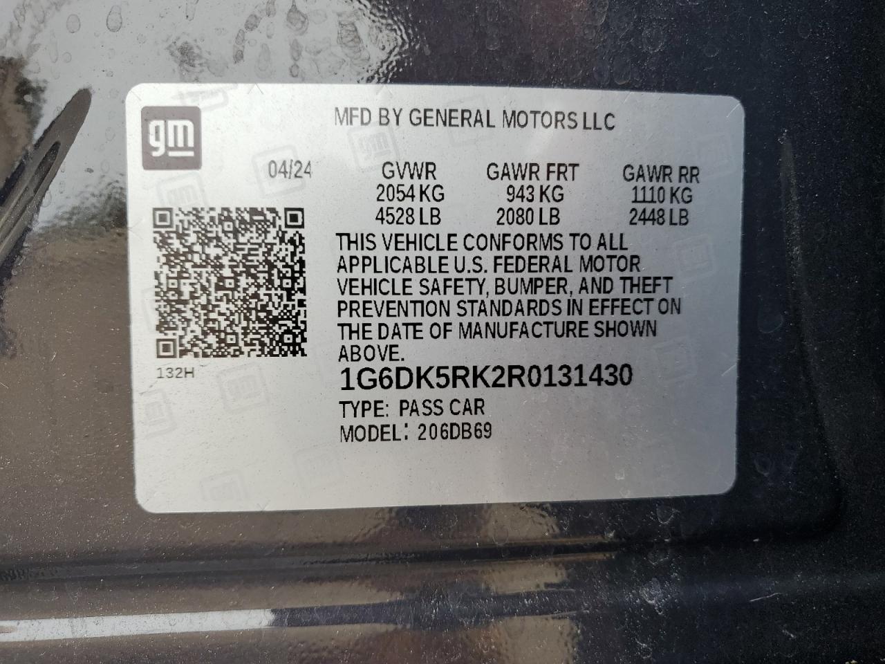 2024 CADILLAC CT4 LUXURY + VIN:1G6DK5RK2R0131430