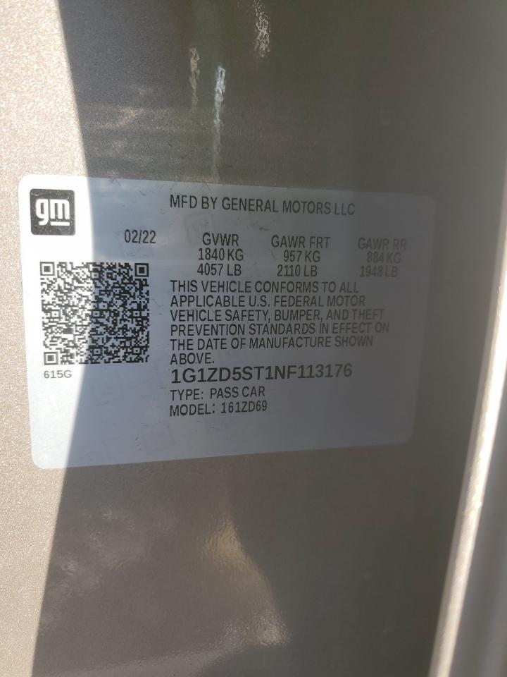 2022 CHEVROLET MALIBU LT VIN:4T1BB46K19U081661