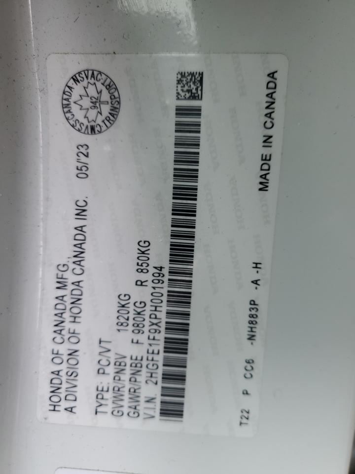 2023 HONDA CIVIC TOURING VIN:2HGFE1F9XPH001994