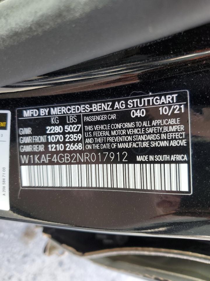 2022 MERCEDES-BENZ C 300 VIN:W1KAF4GB2NR017912