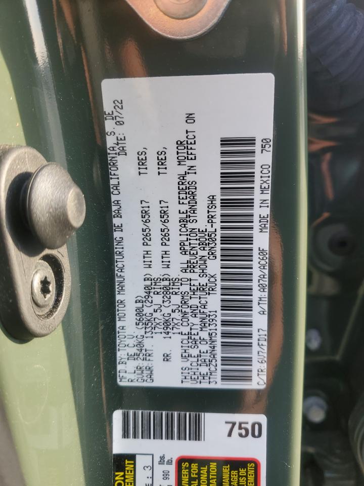 2022 TOYOTA TACOMA DOUBLE CAB VIN:3TMCZ5AN4NM513931