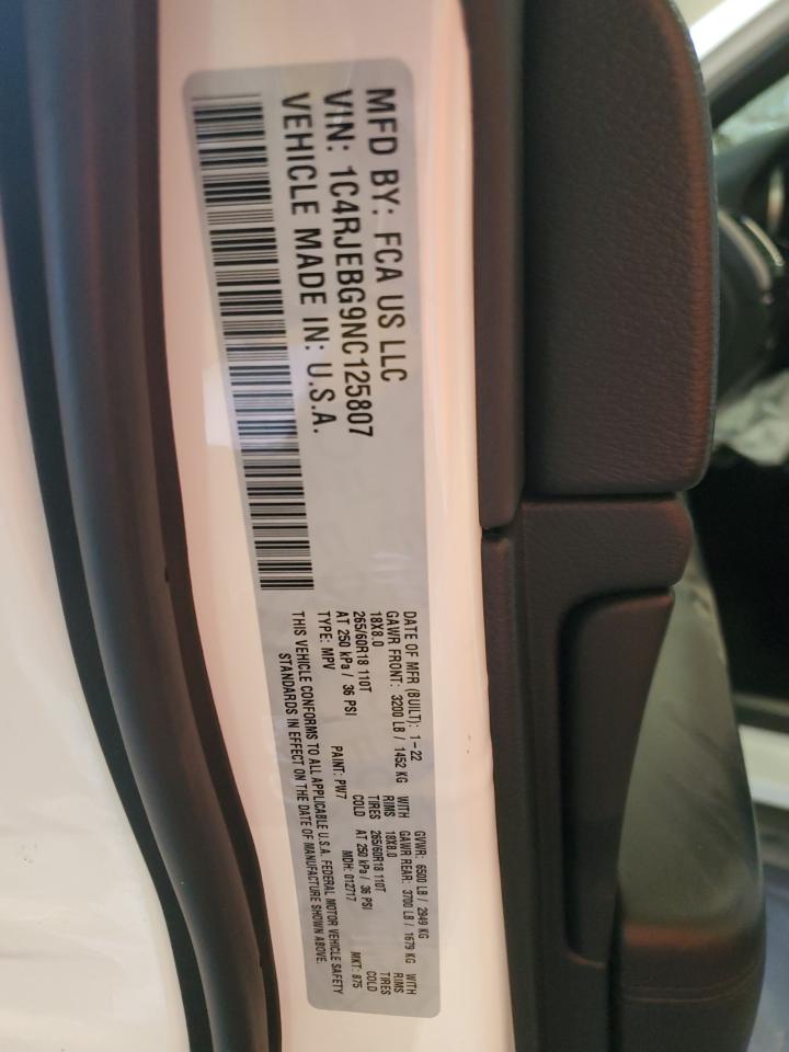 2022 JEEP GRAND CHEROKEE LIMITED VIN:1C4RJEBG9NC125807